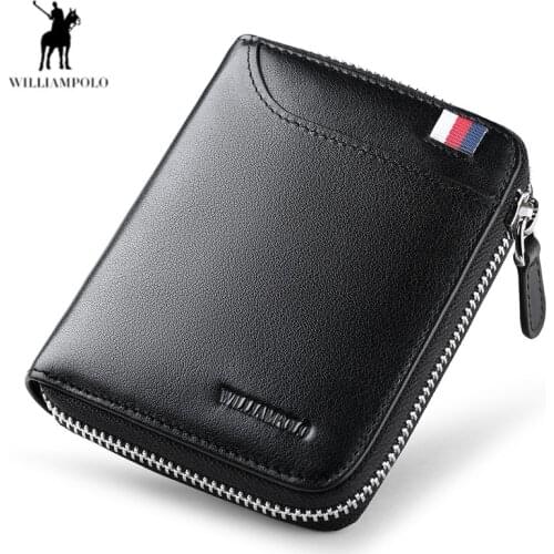 WILLIAMPOLO Luxury Brand Hight Genuine Leather Men Wallet Business casual mens wallet full Zip Coin Pocket Purse Mens Card Purs