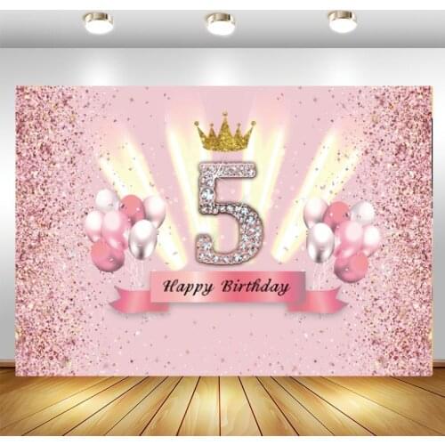 Pink Sweet 5th Backdrop Balloon Girls Happy Birthday Party Photography Background Photo Studio Photocall Prop Banner Decoration