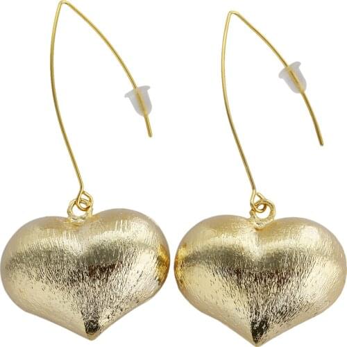 Retro Fashion Statement Heart Dangle Earring Gold Color Ear Loop Hoop Drop Earring Women Jewelry Sweet Girls Gift
