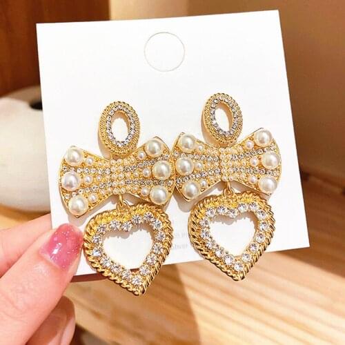 Vintage Luxury Bowknot Drop Earrings 2020 Trend Imitation Pearls Women Dangler Fashion Sweety Korean Earring Jewelry Pendientes
