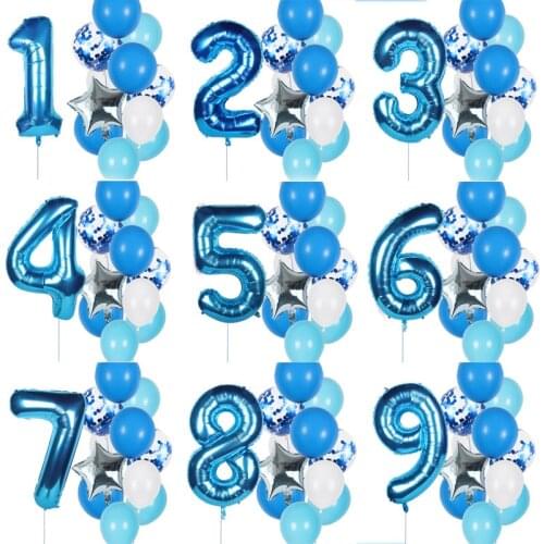 12pcs Boy Birthday Balloons Blue Latex Confetti Ballon 40inch Number Balloon Decoration Kids 1 2 3 4 5 6 7 8 9 Birthday Party