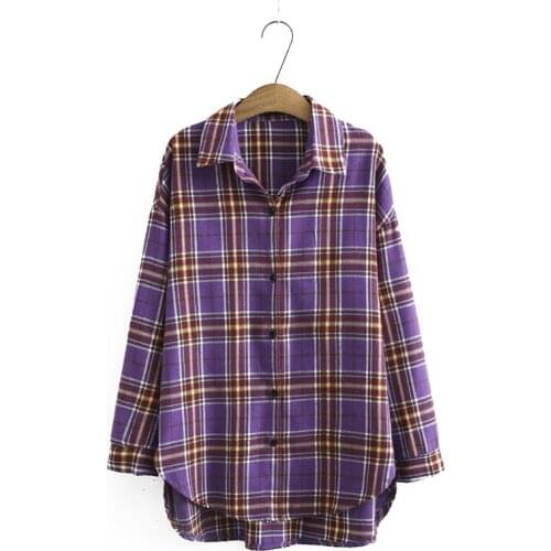 Plus Size XL-4XL Women Plaid Blouse A-line Tops Large Spring Summer Long Sleeved Blusas