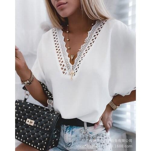 Shirts Women Summer Fashion Simply Tees Casual Loose Solid Female V Neck Short Sleeve High Street Mujer De Moda Solid Blusas