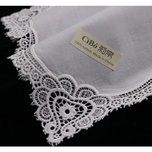 A004: White / Ivory Premium Cotton 12 Pieces Lace Handkerchiefs Women Ladies Festival wedding gifts Hankies