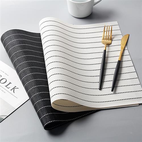 2pc Placemat pvc striped coffee mat heat insulation pad table square anti-scalding mat hotel bowl and plate mat
