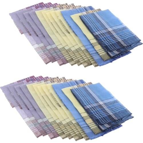 24x Classic Plaid Striped Handkerchiefs Washable Square Hanky Hankie Lot