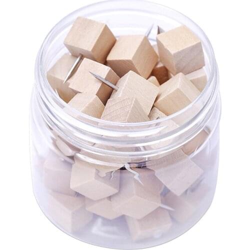 50PCS Wood Push Pins Square Wooden Thumb Tacks Wood Head Pins Used for Cork Boards Map Bulletin Boards Sewing Tools