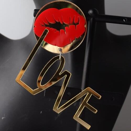 Free Shipping!2021 Gold Mirror Kiss Love Acrylic Stud Earrings