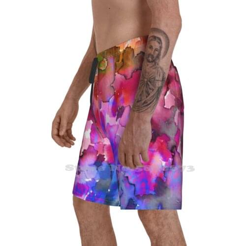 Color Me Floral 4 Whimsical Abstract Watercolor Painting Ombre Flower Pattern Pink Red Purple Blue Ochre Summer Mens Casual