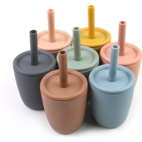 Baby Silicone Cup with Lids and Baby Drinking Straw Eco Friendly Sippy Cups