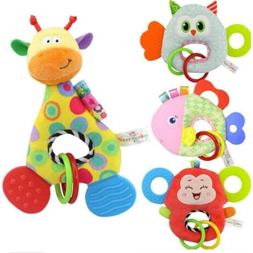Baby Rattles Hand Bell Toy Owl Fish Giraffe Monkey Animals Plush Baby Rattle Happy Monkey Gift Cradle Infant Toys