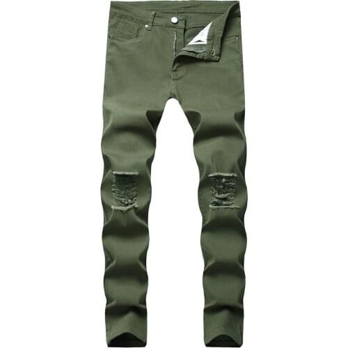 Summer Beggar Ripped Jeans Men 5 Color Broken Hole Pants Slim Stretch Casual Denim Trousers Trend Motorcycle Jeans