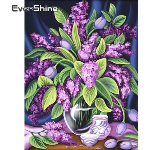 EverShine 5D Diamond Painting Flowers Cross Stitch Diamond Mosaic Lilac Rhinestones Art Kits Bead Embroidery Vase Handmade Gift