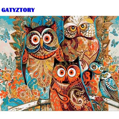 GATYZTORY 60x75cm Frame Owl Animals DIY Painting By Numbers Kits Acrylic Paint On Canvas Coloring By Numbers Wall Art Picture