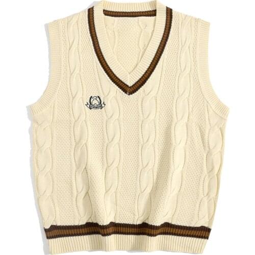 Harajuku Bear Sleeveless Vest Embroidered Knitted Sweater Streetwear Retro