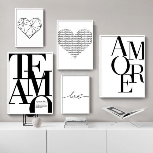Nordic Style Art Love Poster Black and White Canvas Painting Amore Wall Pictures For Living Room Modern Home Decor Unframed