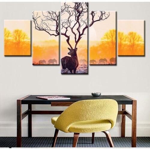 Canvas Painting Set Wall Art Home Decore Animal Elk Oil Paintings For Bedroom Oil Canvas Printing Deer Modern Wall Art Picture