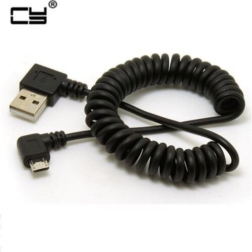 90 degree right double elbow micro usb male charge data cable bend left retractable spring line for Samsung Android Mobile phone