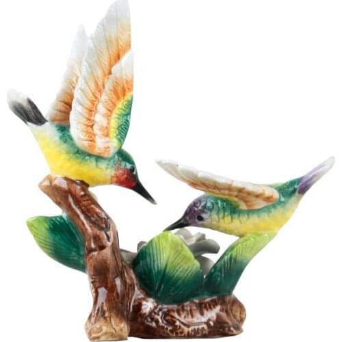 CERAMIC FLOWER BIRD FIGURINES HOME DECOR CERAMIC HUMMINGBIRD LOVES ORNAMENT CRAFTS DECORATION PORCELAIN ANIMAL FIGURINE R2151