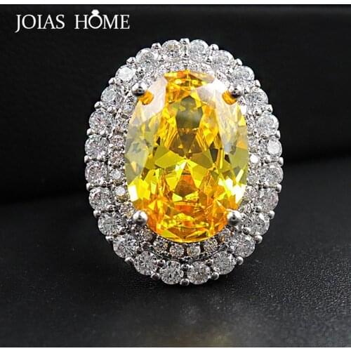 JoiasHome 925 Sterling Silver Rings Woman Jewelry Classic Style with Yellow Gemstone for Woman Fashion Birthday Gifts Fine