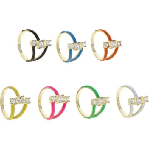 Womens 7 Enamel color Rings For Women Cubic Zircon Adjustable rainbow Rings gold Color Jewelry Gifts