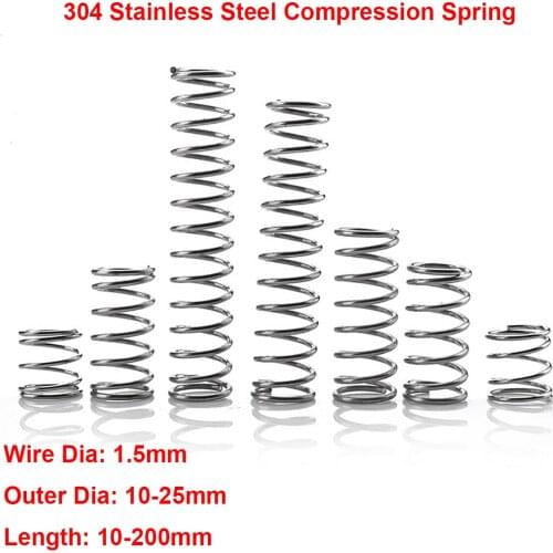 304 Stainless Steel Compression Spring Compressed Spring Wire Dia 1.5mm Outer Dia 10-25mm Length 10-200mm Pressure Return Spring