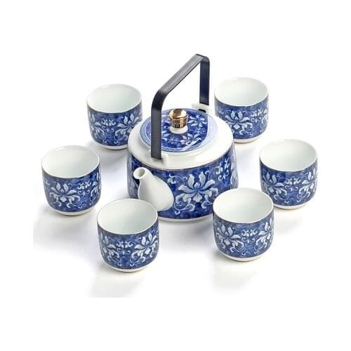 Creative pottery tea pottery Kung Fu tea Japanese tea set gift box high-grade blue and white jade porcelain