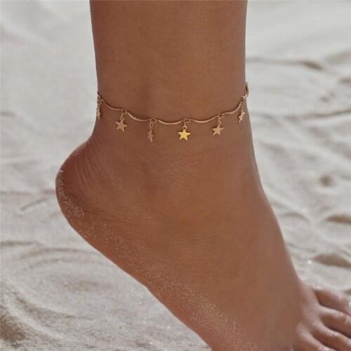 LETAPI 2020 Gold Color Pentagram Anklets Barefoot Foot Jewelry Leg New Anklets On Foot Ankle Bracelets For Women