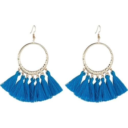 LOVBEAFAS New Boho Tassel Earrings For Women Gold Circle Round Long Drop Earrings Wedding Cotton Fringed Jewelry Gift Pendientes