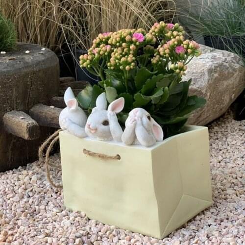 Cartoon Pocket Rabbit Flower Pot Resin Succulent FlowerPot Dining Table Desktop Green Small Bonsai Pot Balcony Garden Decoration