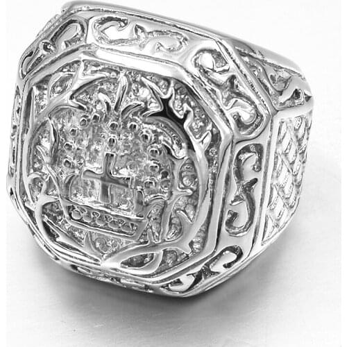 GOKADIMA Mans Gift ! Retro Religious Cross Rings Stainless Steel Luxurious Church Christian Jewelry Biker Rock Mens Ring WR133