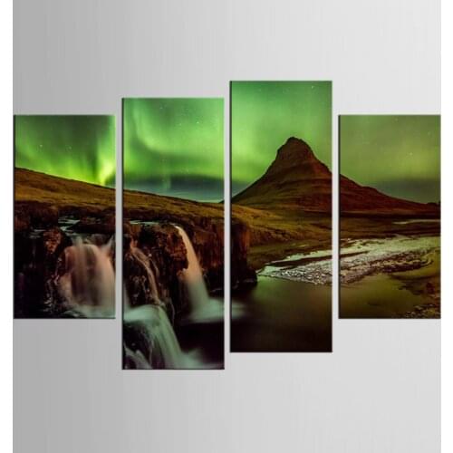 4 sets of beautiful Arctic light waterfall canvas painting mural art decoration home decoration canvas printing works XL-FJ201-1