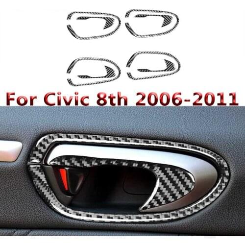 Car Door Handle Bowl Trim Frame Cover 8pcs/set Real Carbon Fiber Sticker For Honda Civic 8th Gen 2006 2007 2008 2009 2010 2011