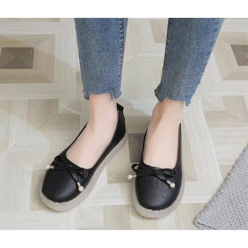 2021 Spring and Autumn New Korean Style Bow Single Shoes Womens Shallow Mouth Square Toe Flat Comfortable Peas Shoes