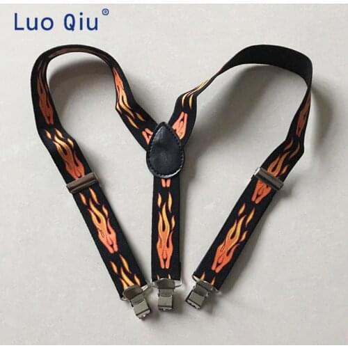 New Boy and girl Y-Shape Flame pattern Pants Clips Braces Adjustable Elastic Y-Back blue child Suspenders Wine red