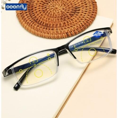 Seemfly Smart Zoom Anti-blue Light Reading Glasses Progressive Multi-focus Bifocals Presbyopic Eyeglasses Unisex +1.0 to +4.0