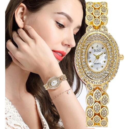 Oval Women Fashion Watches Diamond Luxury Gold crystal bracelet 2021 Ladies Quartz Watch Qualities shell Dial Female Clock Gifts