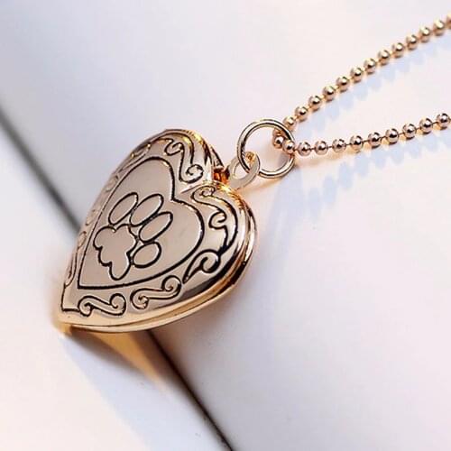 SUTEYI Photo Locket Necklace Gold Silver Color Pendant Pet Cat Dog Paw Footprint Mothers Day Gift Necklace Jewelry