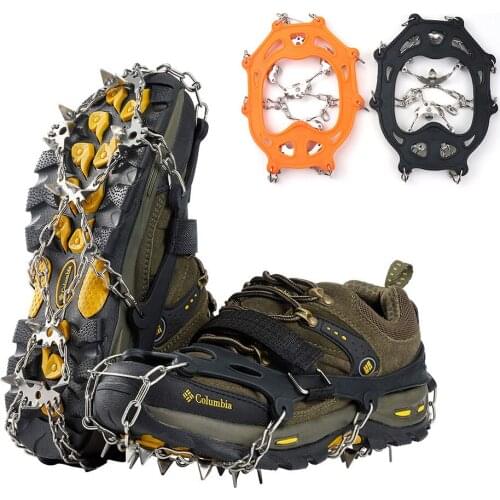 Crampons Traction Cleats 19 Spikes Stainless Steel Anti-Slip Grips Ice Snow Shoes Boots Walking Climbing Fishing Hiking Winter