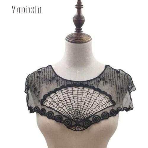 Luxury mesh black embroidery flower lace collar Fabric Sewing Applique DIY ribbon trim neckline guipure craft dress decor