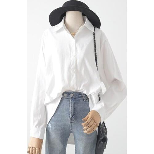 Women White Shirts Summer New 2021 Turn-Down Collar Loose Casual All Match Office Lady Work Outwear Tops
