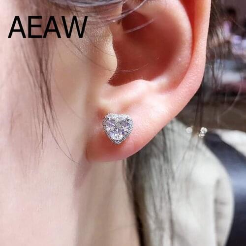 Moissanite Heart earring main stones 5mm 1ctw halo moissanite 18K White gold