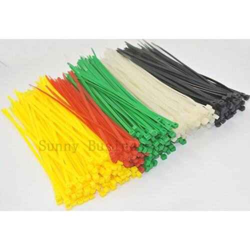 500pcs yellow Red Green White Black 2.5x200mm(8inch) Network Nylon Plastic Cable Wire Zip Tie Cord Strap