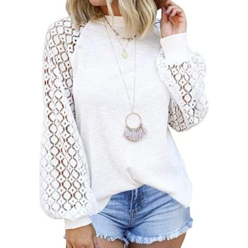 Chic Casual Blouse Hollow Skin-friendly Lace Crochet Crewneck Women T-shirt Streetwear Long Sleeve V Neck Elegant Mesh Vintage
