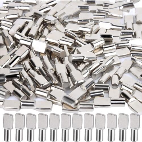 60 Pcs Shelf Pin,Heavy Duty 5mm Shelf Pin Spoon Shaped Cabinet Support Pegs Holder, Metal, Nickel Finish