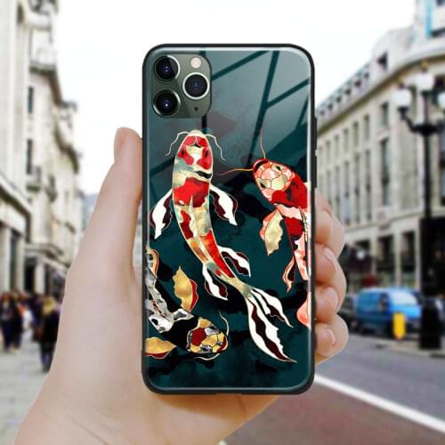 Nordic Abstract Koi Art design Soft Silicone Glass Phone Case Cover Shell For iPhone SE 6 6s 7 8 Plus X XR XS 11 12 Mini Pro Max