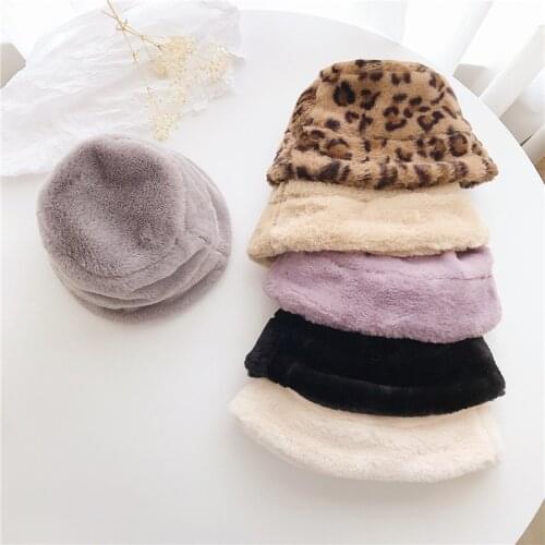Kids Bucket Hat, Unisex Solid Color/ Leopard Print Fisherman Cap Woolen Hat for Autumn Winter