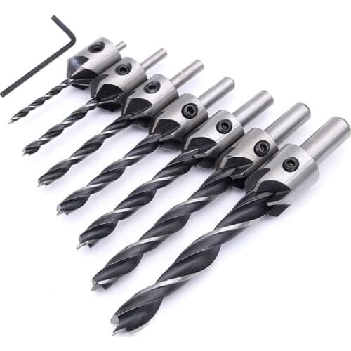3-10mm Countersink Drill Bit Flute Round Shank Adjustable Tapered Bits for Wood with Allen Wrench Woodworking Drilling Tool
