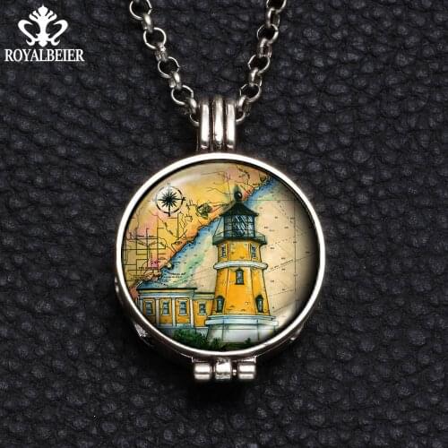 RoyalBeier Vintage LightHouse Theme Women Necklace Silver Color Stainless Steel Pendant Chain Necklaces Jewelry For Girl Gifts