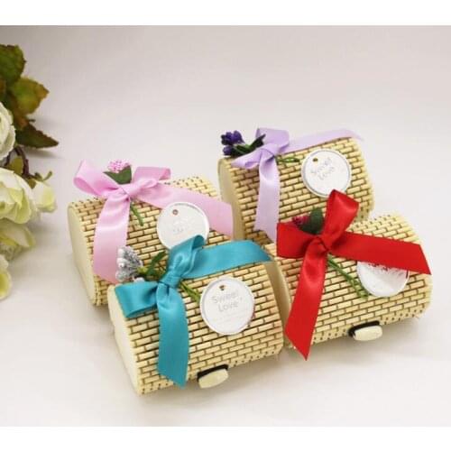 Vintage Forest Pure natural bamboo Wedding Gift Party Favor Candy Package Boxes With ribbon LX2347